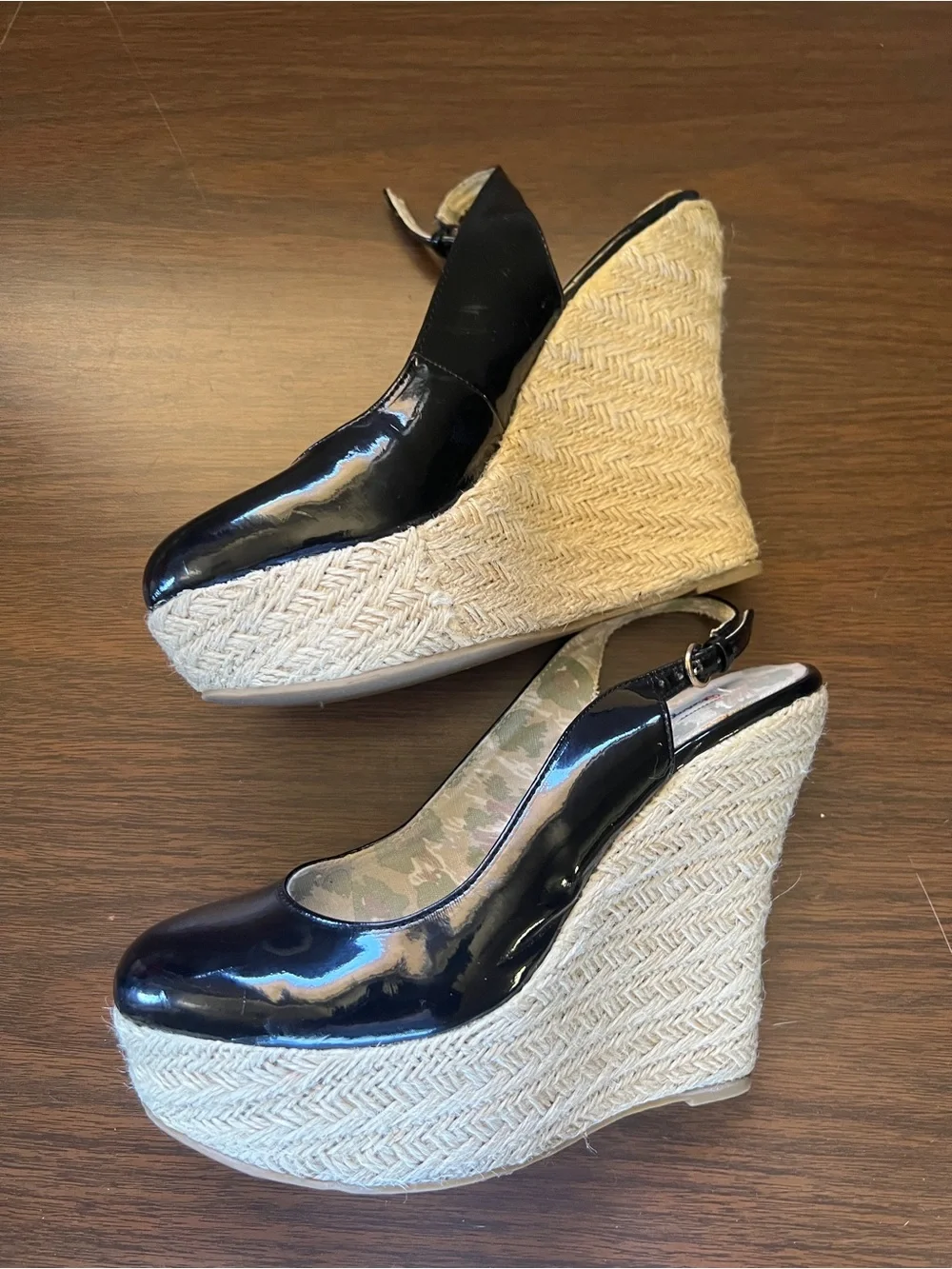 Olsenboye Black Platform Slingback Wedges - Size 8